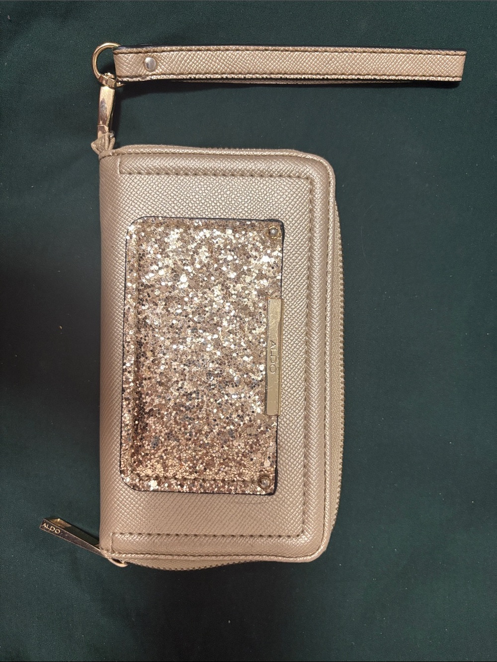 Aldo Rose Gold Glitter Zip Wristlet